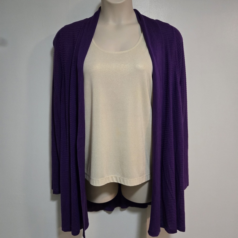 Catherine's Size 1X (18/20) Purple Rayon Open Front Cardigan Texture Knit NEW‎